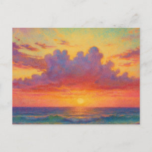Carte Postale Plage au coucher de soleil pastel - Paysage marin
