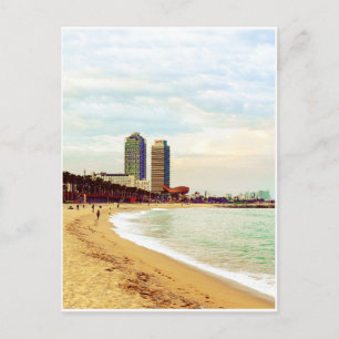 Carte Postale Plage de Barcelone au coucher du soleil