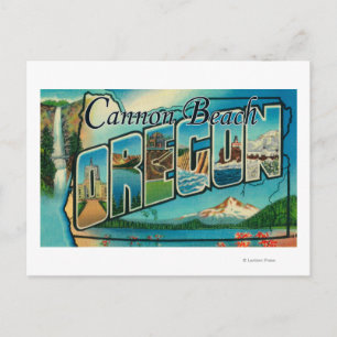 Carte Postale Plage de Cannon, Oregon - Scènes à grandes lettres