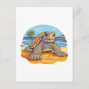 Carte Postale Plage de dessin animé de tortue