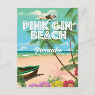 Carte Postale plage de gin pink Grenade affiche de voyage