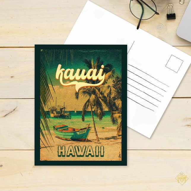 Carte Postale Plage de Kauai Hawaii Palmiers Rétro Souvenirs 60s (Créateur téléchargé)