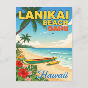 Carte Postale Plage de Lanikai, Hawaï - Canoë tropical