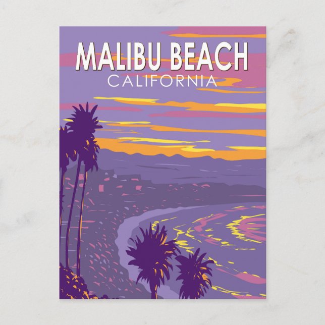 Carte Postale Plage de Malibu Californie Art de voyage Vintage (Devant)