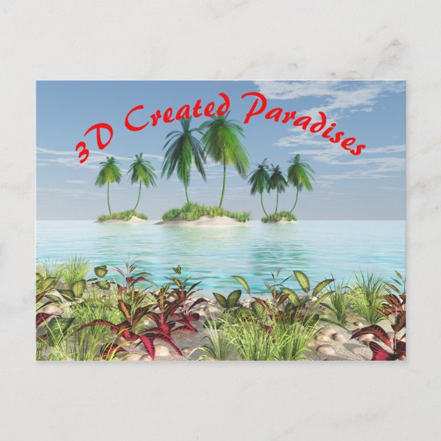 Carte Postale Plage de sable tropicale 3D Palm Tree Islands (Devant)