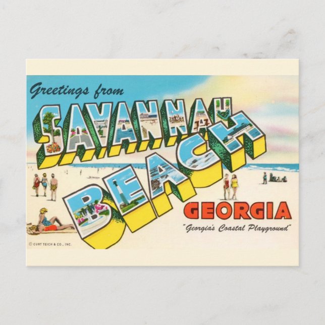 Carte Postale Plage de Savannah Géorgie Salutation  (Devant)