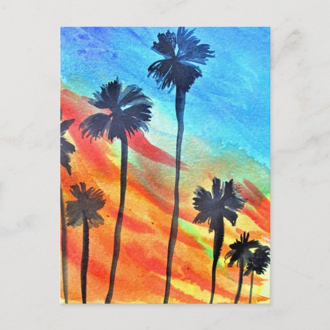 Carte Postale Plage de Sunset Palm Tree art surf (Devant)