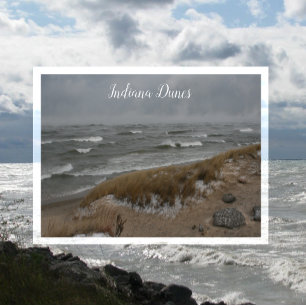 Carte Postale Plage d'hiver, Vagues, Dunes indiennes du lac Mich