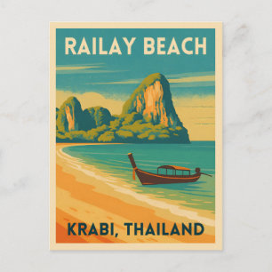 Carte Postale Plage du chemin de fer rétro Vintage voyage Krabi 
