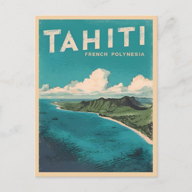 Carte Postale Plage du Vintage voyage rétro Tahiti Polynésie fra (Devant)