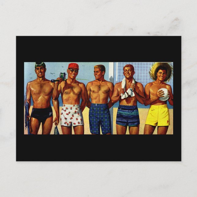Carte Postale Plage Dudes des années 1950 (Devant)