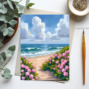 Carte Postale Plage en fleurs   Hydrangea rose Côte océane