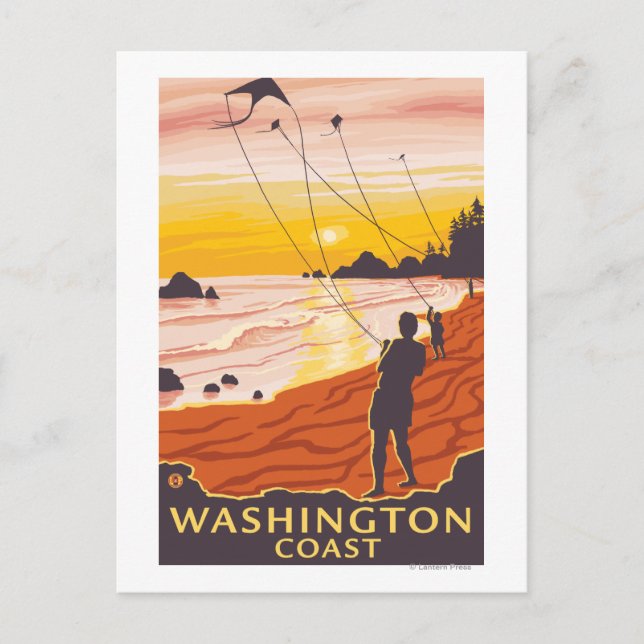 Carte Postale Plage et cerfs-volants - Côte Washington (Devant)