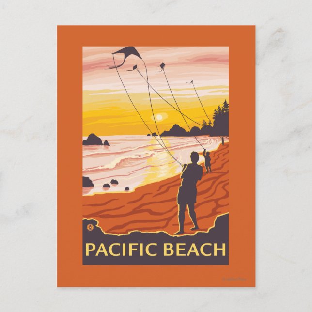 Carte Postale Plage et cerfs-volants - Pacific Beach, Washington (Devant)