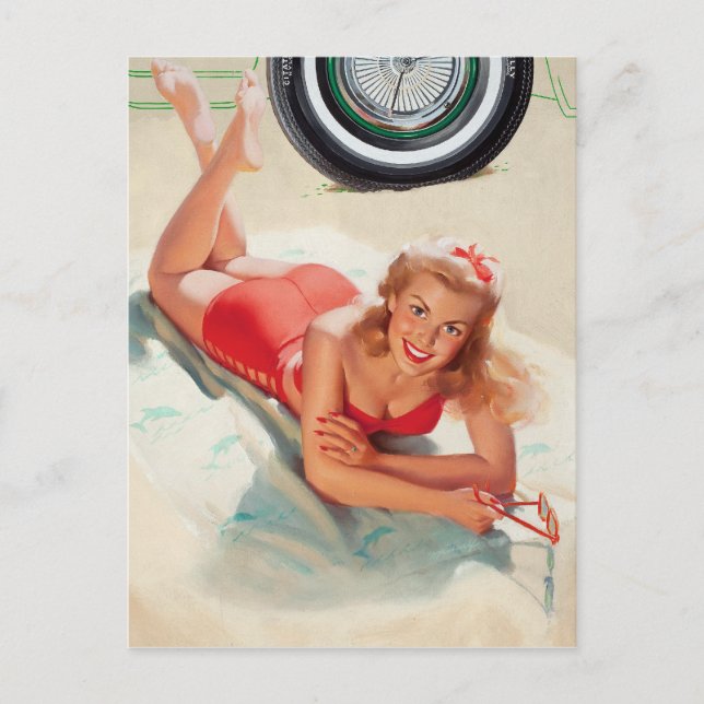 Carte Postale Plage Girl Pin Up (Devant)