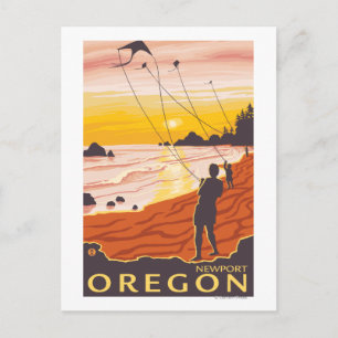 Carte Postale Plage & Kites - Newport, Oregon