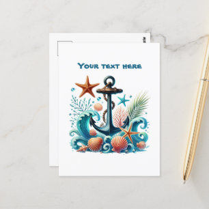 Carte Postale Plage mignonne personnalisable ancre de navire