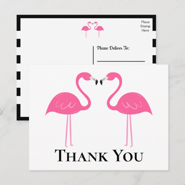 Carte Postale Plage Noir Rose Flamant Rose Mariage Merci (Devant / Derrière)