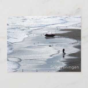 Carte Postale Plage Scheveningen : Mer arrivant sur la côte à la