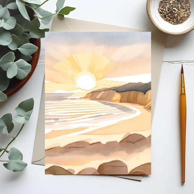 Carte Postale Plage Sunset | Océan Aquarelle Côtière (Créateur téléchargé)