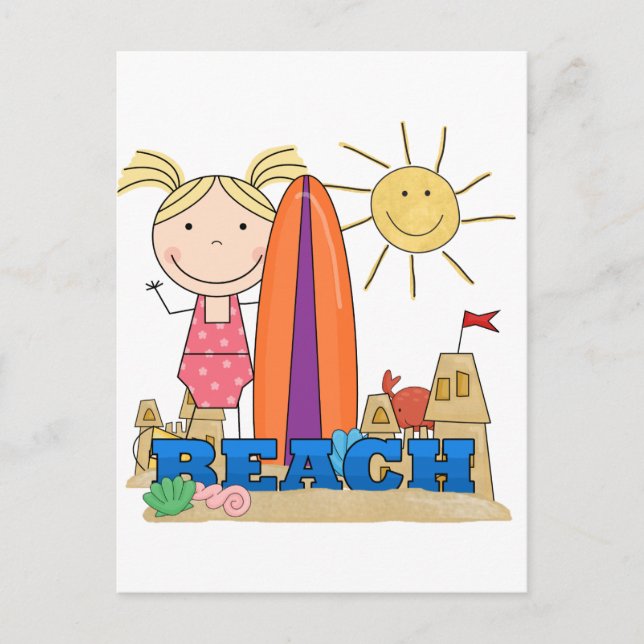 Carte Postale PLAGE - T-shirts et cadeaux Blond Girl (Devant)