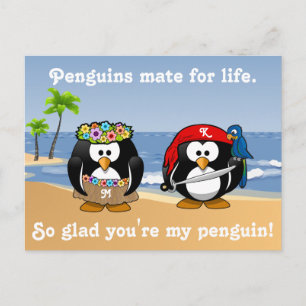 Carte Postale Plage Tropical Penguins Couple Hula Pirate Island