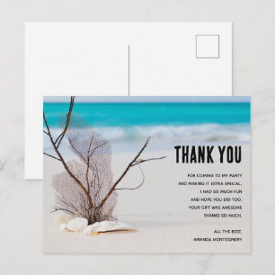 Carte Postale Plage tropicale avec Merci de coquillages blancs