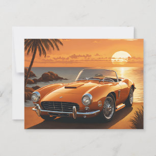 Carte Postale Plage tropicale Orange Sportscar Sunset