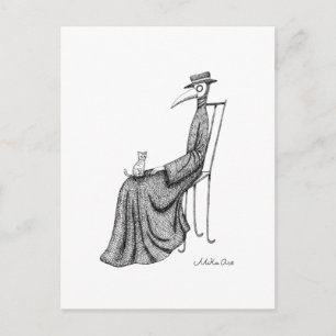 Carte Postale Plague Doctor avec chat assis sur une chaise Goth 