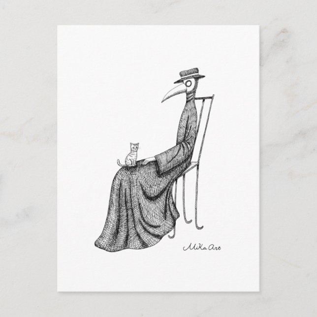 Carte Postale Plague Doctor avec chat assis sur une chaise Goth  (Devant)