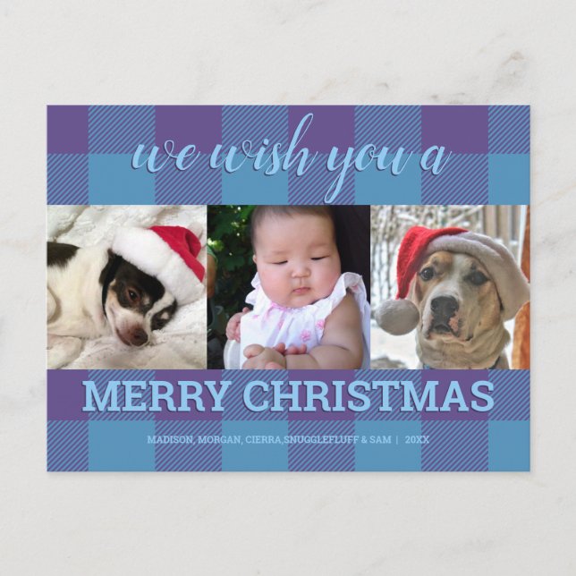 Carte Postale Plaid Blue Purple 3 Photo Collage Noël (Devant)