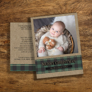 Carte Postale Plaid Buffalo Vert sur Photo Kraft Joyeux Noël