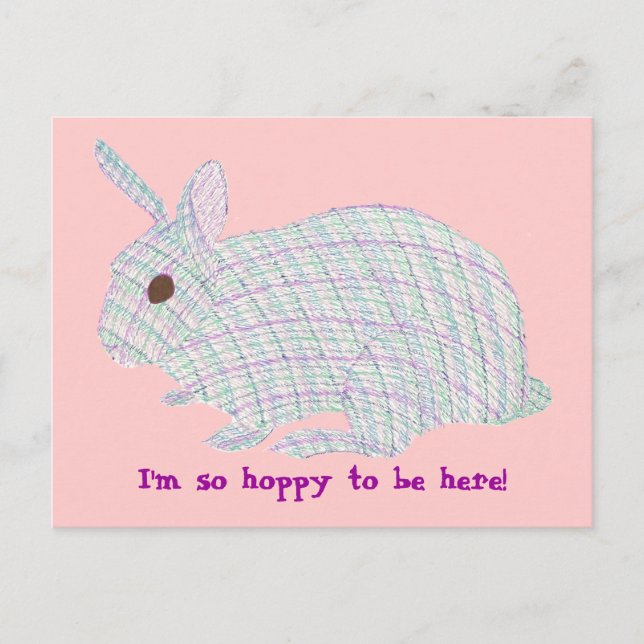 Carte Postale Plaid Bunny, j'ai tellement envie d'être ici pour  (Devant)