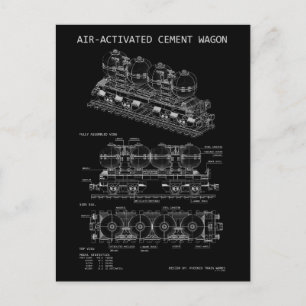 Carte Postale Plan "Blueprint" du train à ciment activé par air 
