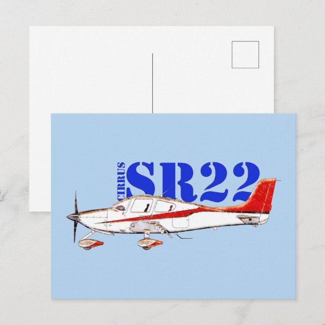 Carte Postale Plan Cirrus SR22 stylisé avec typographie audacieu (Devant / Derrière)