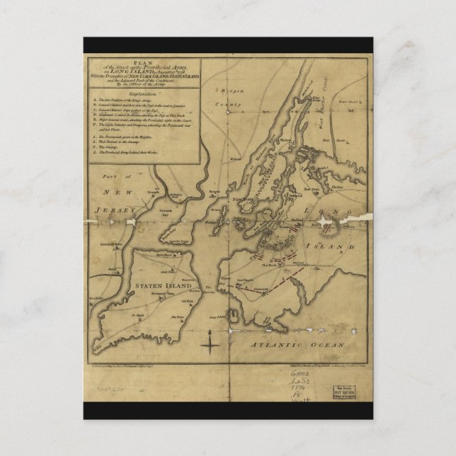 Carte Postale Plan d'attaque sur Long Island 27 août 1776 (Devant)