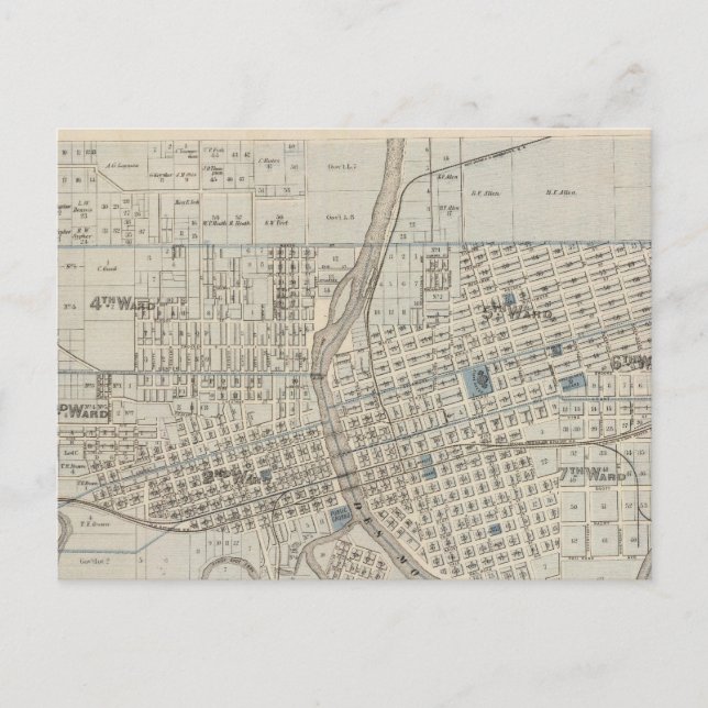 Carte Postale Plan de Des Moines, comté de Polk, Iowa (Devant)