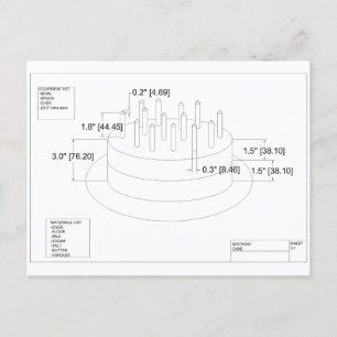 Carte Postale Plan de gâteau d'anniversaire de l'ingénieur