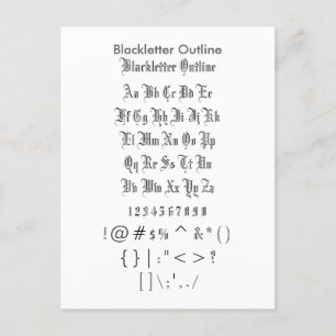 Carte Postale Plan de la lettre noire - Feuille d'échantillonnag