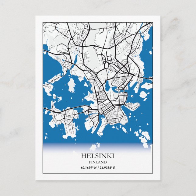 Carte Postale Plan de la ville d'Helsinki Finlande Coordonnées V (Devant)