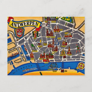 Carte Postale Plan de rue vintage d'Anvers