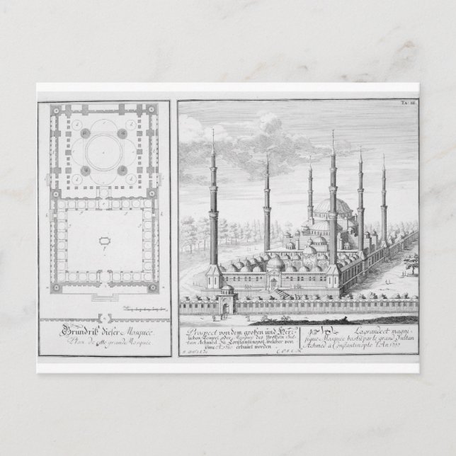 Carte Postale Plan et vue sur la Mosquée Bleue (1609-16), constr (Devant)