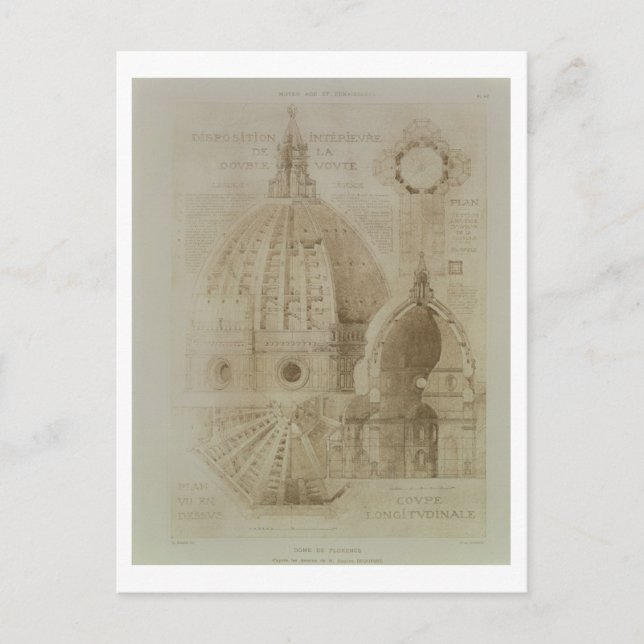 Carte Postale plan, section et elevation de la cathédrale de Flo (Devant)
