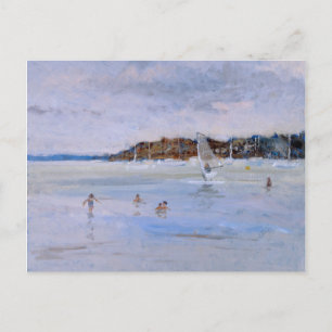 Carte Postale Planche à voile et baigneurs