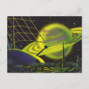 Carte Postale Planète verte néon vintage Science Fiction avec an