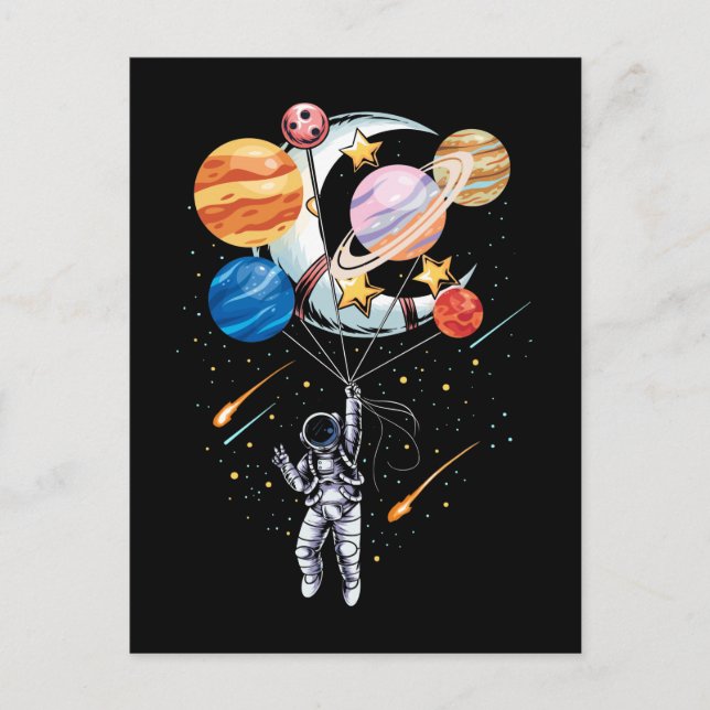Carte Postale Planètes à ballon spatial astronaute (Devant)