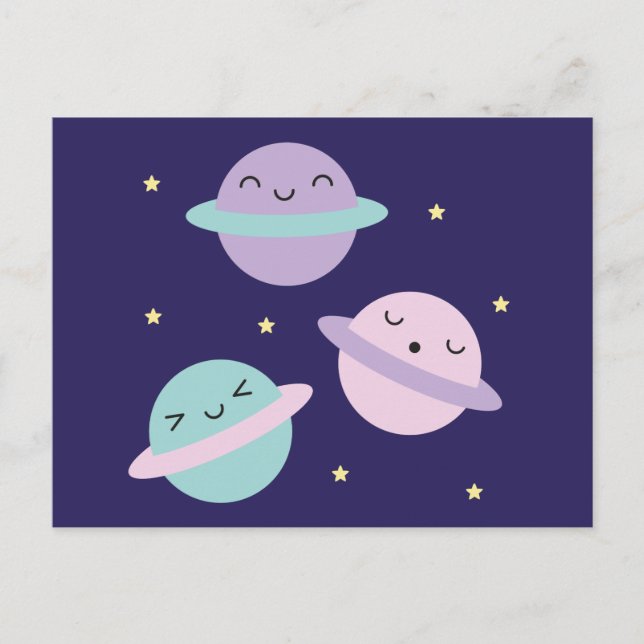 Carte Postale Planètes Pastel Kawaii (Devant)