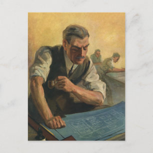 Carte Postale Plans d'architecte d'entreprise vintage et plans d