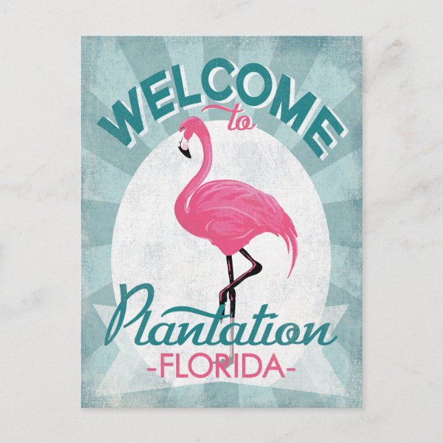 Carte Postale Plantation Florida Flamant rose rose Retro (Devant)