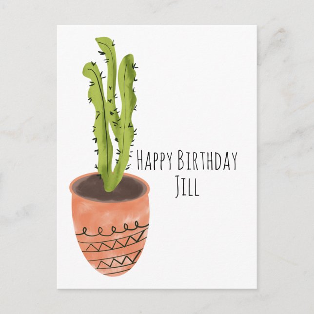 Carte Postale Plante de cactus en terre cuite dessinée à la main (Devant)